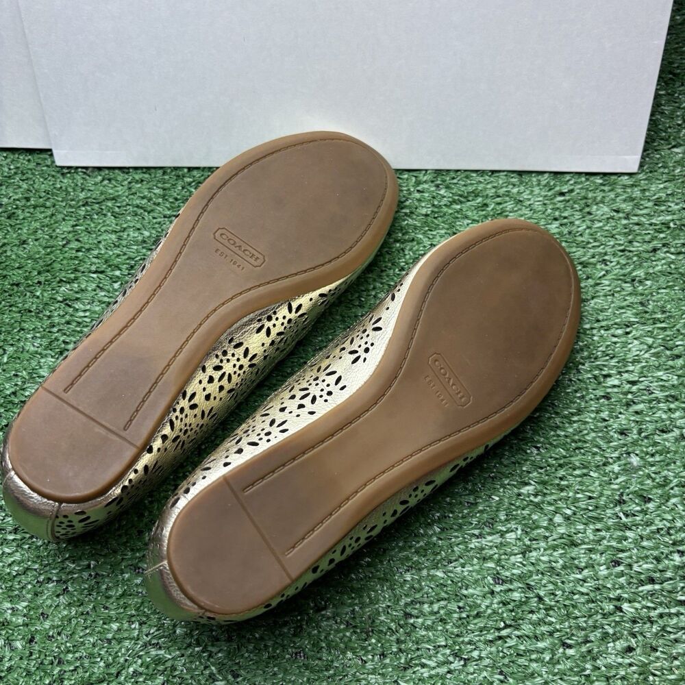Coach Champagne Gold COACH Carsin Openwork Pattern Flats Size 5 - Picture 6 of 6